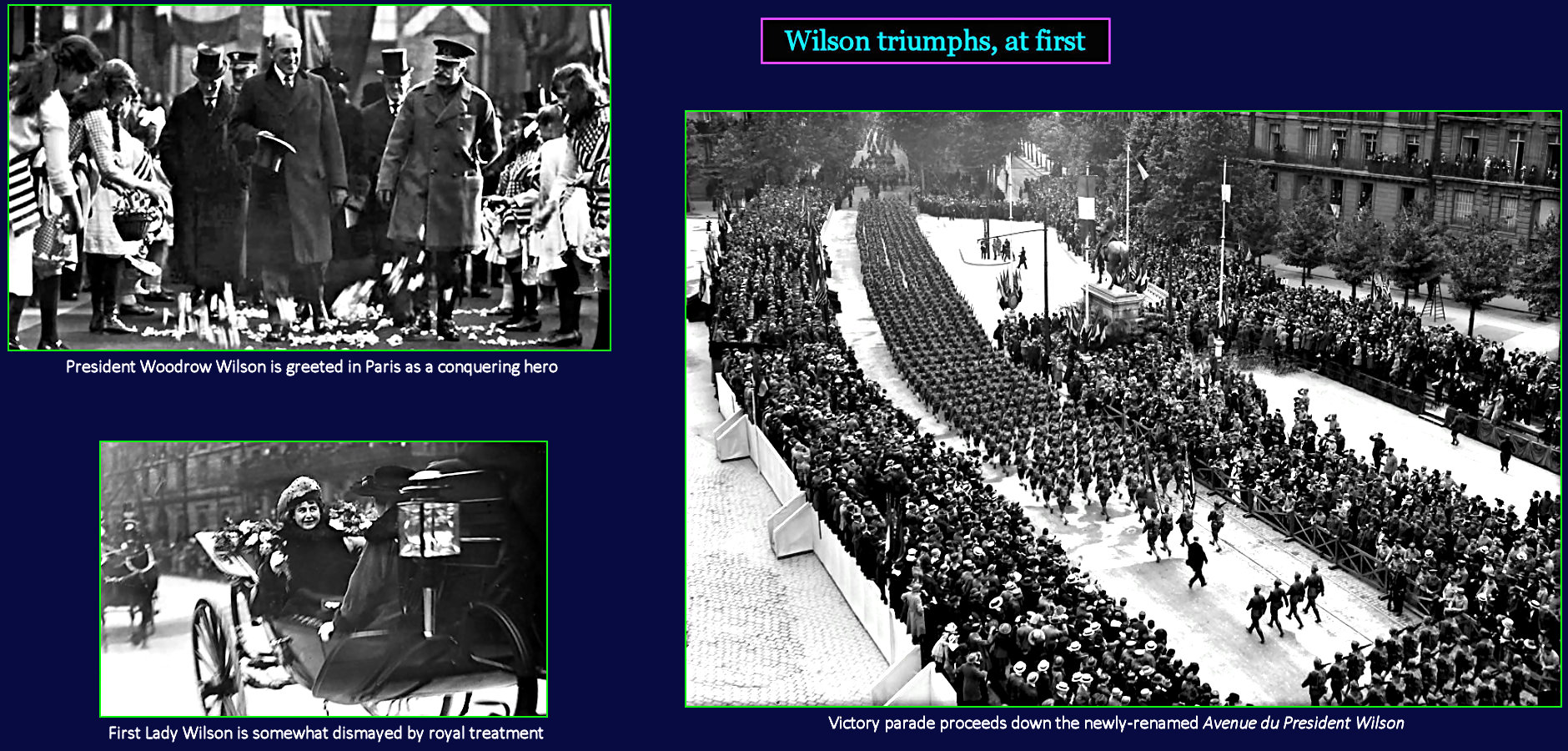 Wilson welcomed in Paris, 1918